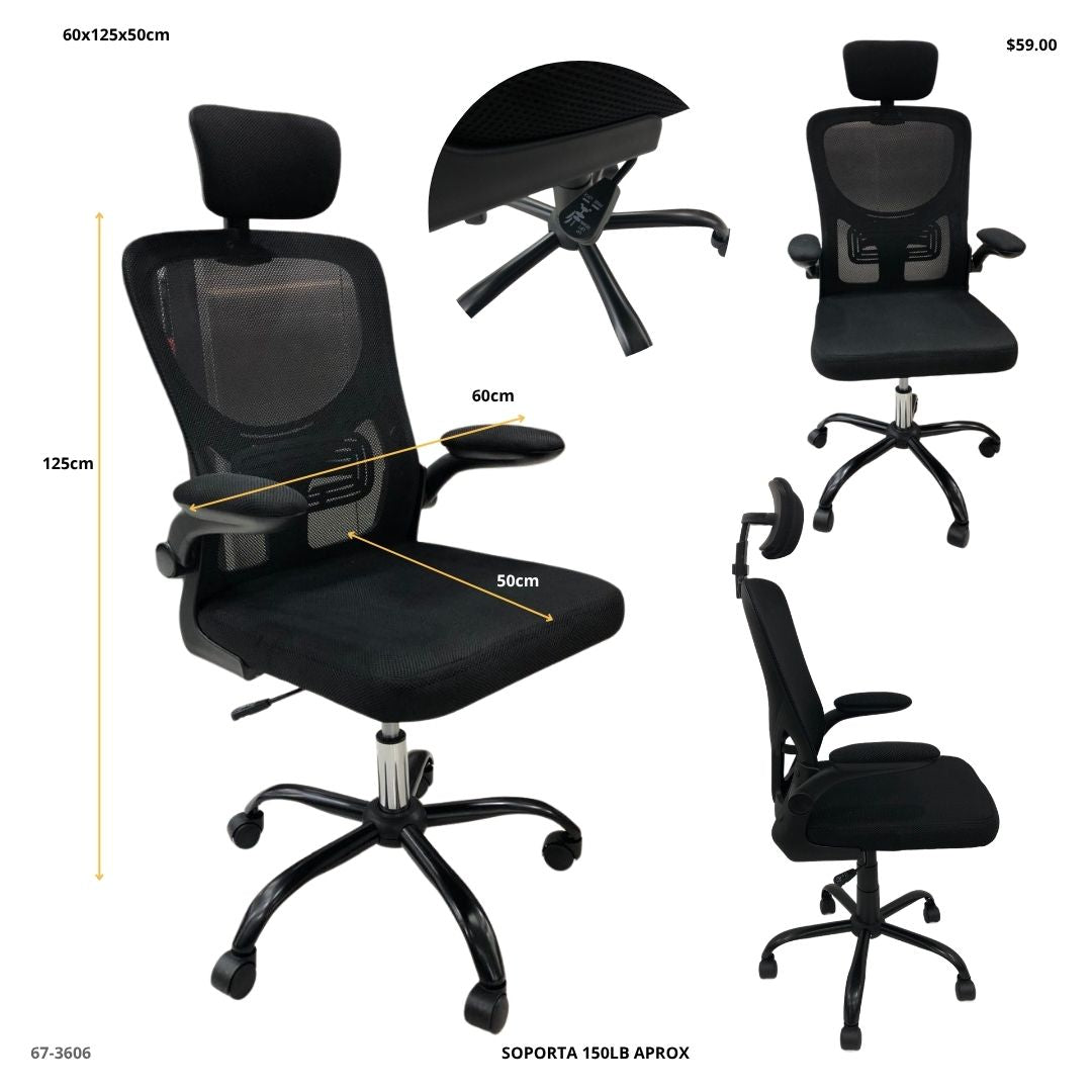 SILLA DE OFICINA NEGRA BASE NEGRA