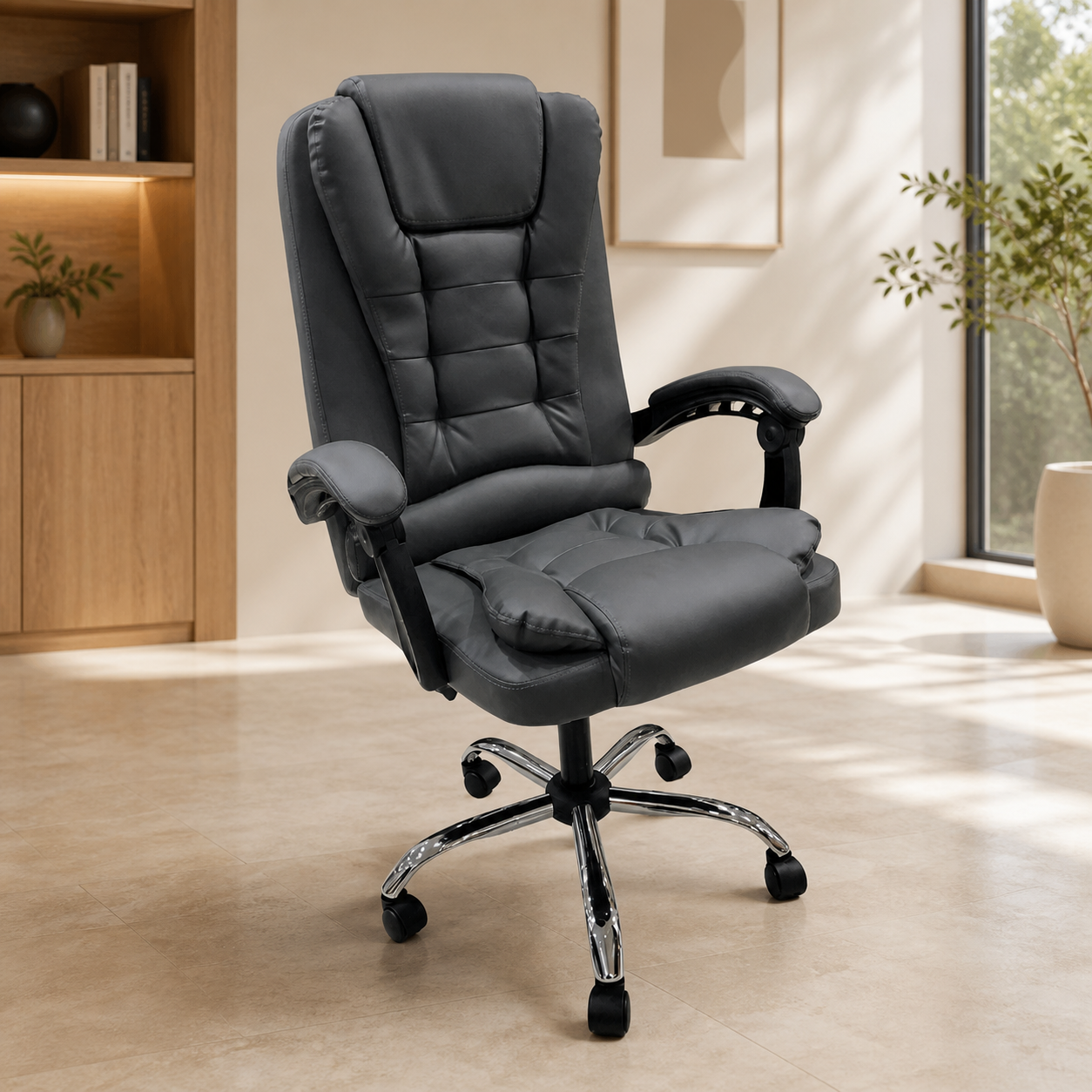 Silla De Oficina Cuerina Gris en ambiente exterior