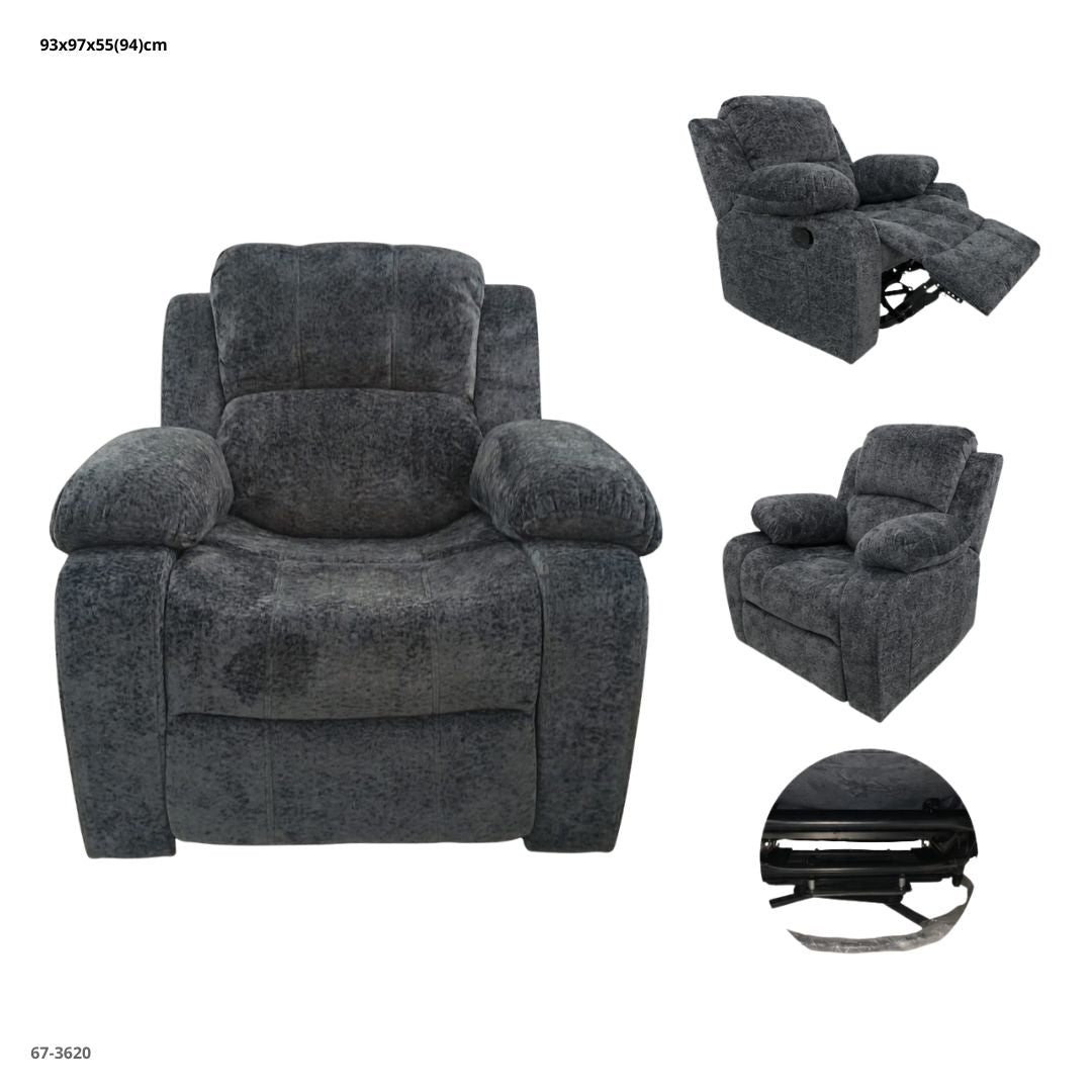 SOFA RECLINABLE GIRATORIO MECEDORA DE TELA GRIS OSCURO