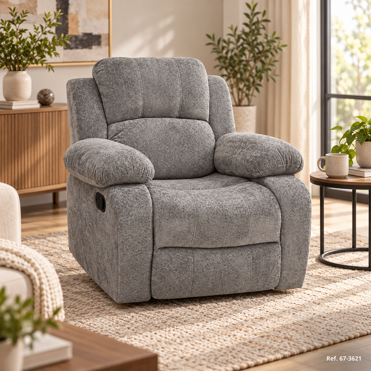 Sofá reclinable giratorio mecedora gris claro en ambiente - Ref. 67-3621