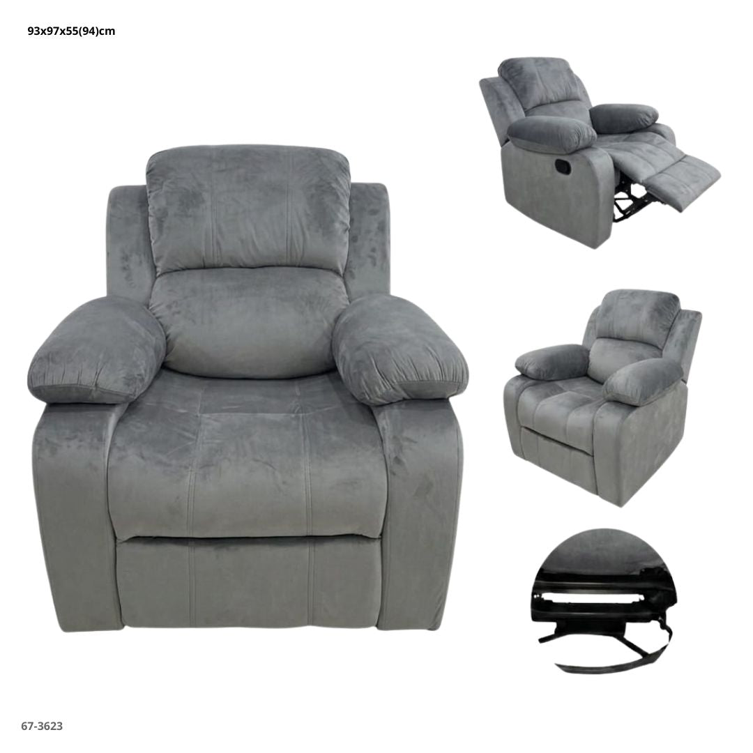 SOFA RECLINABLE GIRATORIO MECEDORA DE TELA GRIS CLARO