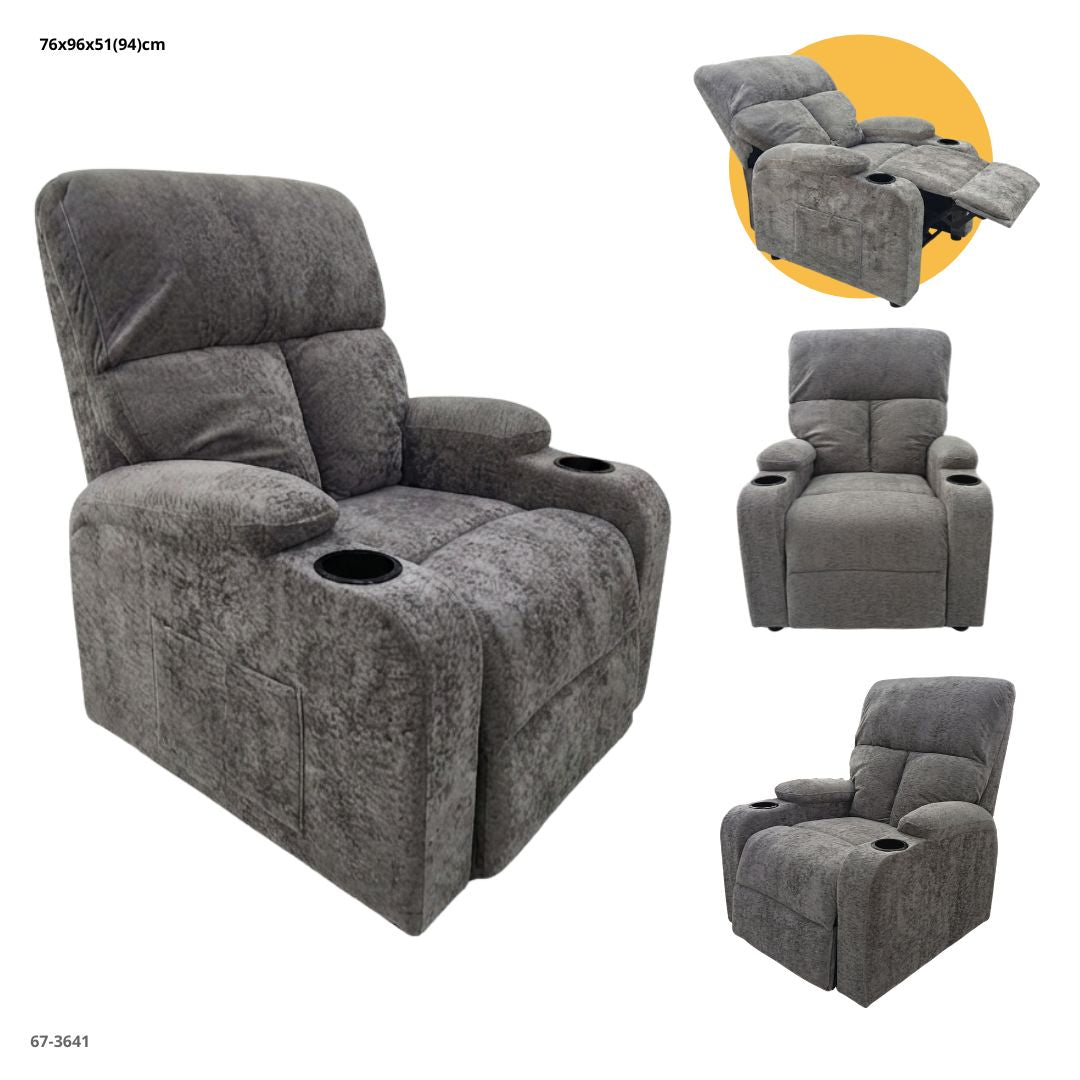 SOFA RECLINABLE CON PORTAVASO TELA GRIS CLARO