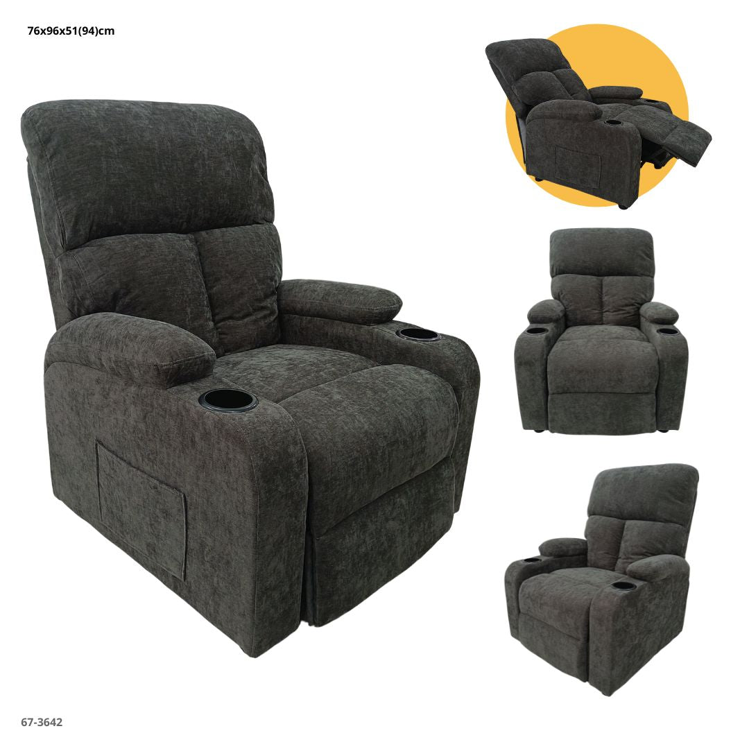 SOFA RECLINABLE CON PORTAVASO TELA GRIS