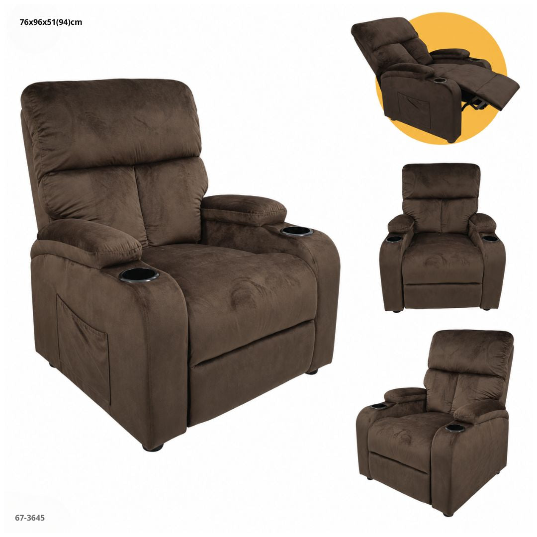 SOFA RECLINABLE CON PORTAVASO TELA CHOCOLATE