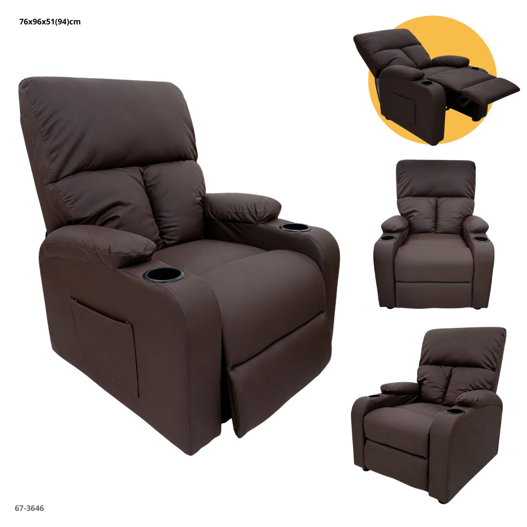 SOFA RECLINABLE CON PORTAVASO CUERINA CHOCOLATE