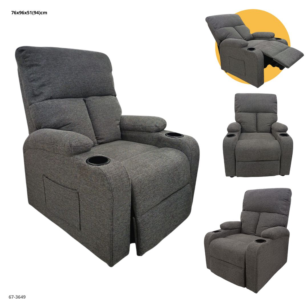 SOFA RECLINABLE CON PORTAVASO TELA GRIS