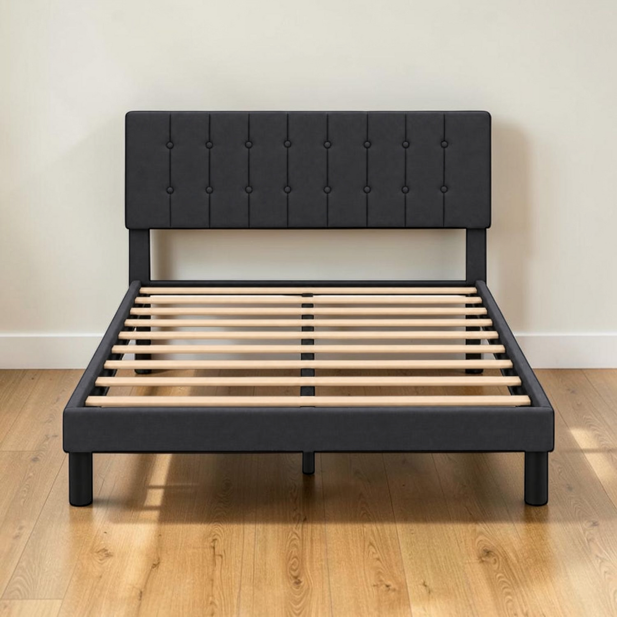 Cama Full Gris Oscuro Botones en ambiente