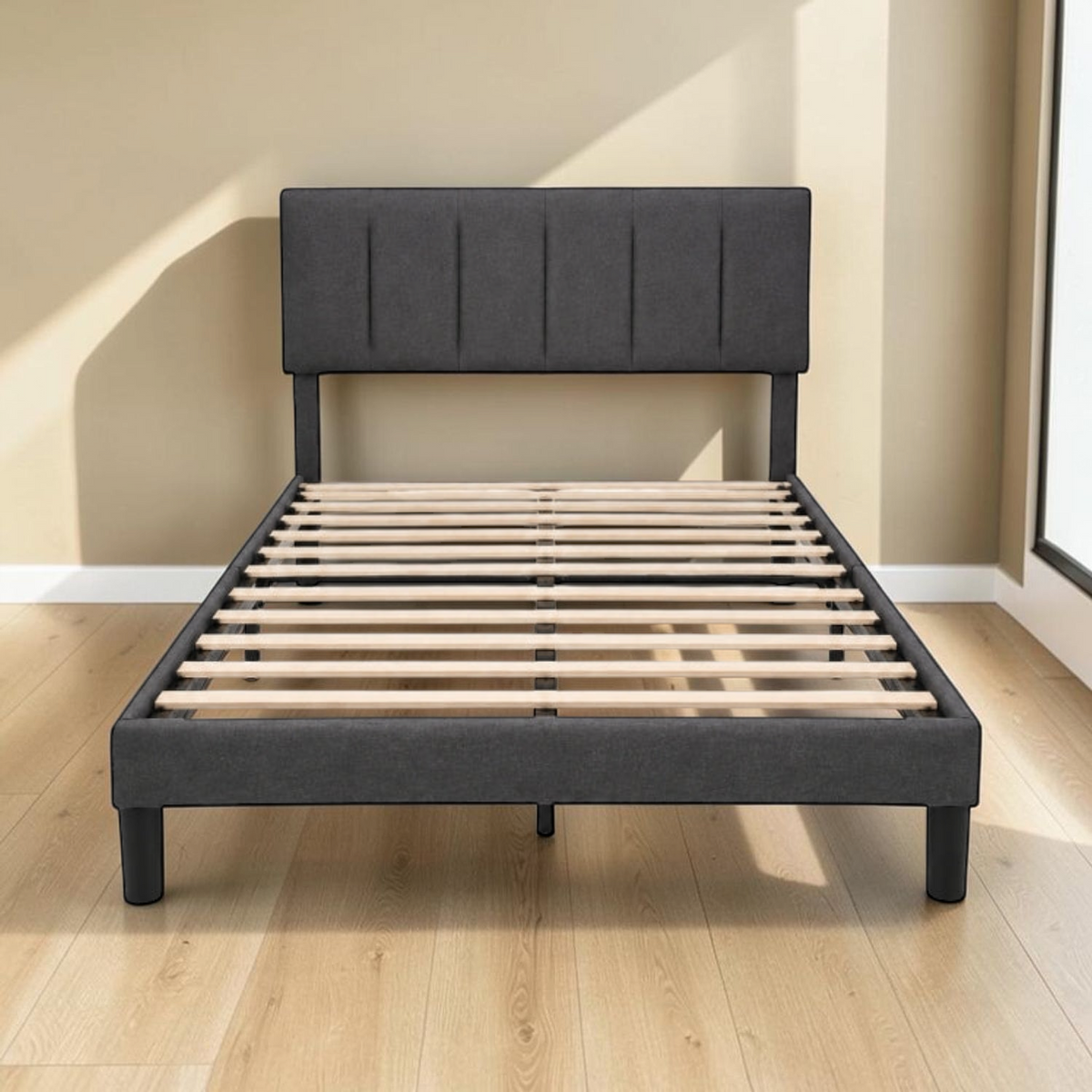 Cama Full Gris Oscuro Lineas en ambiente