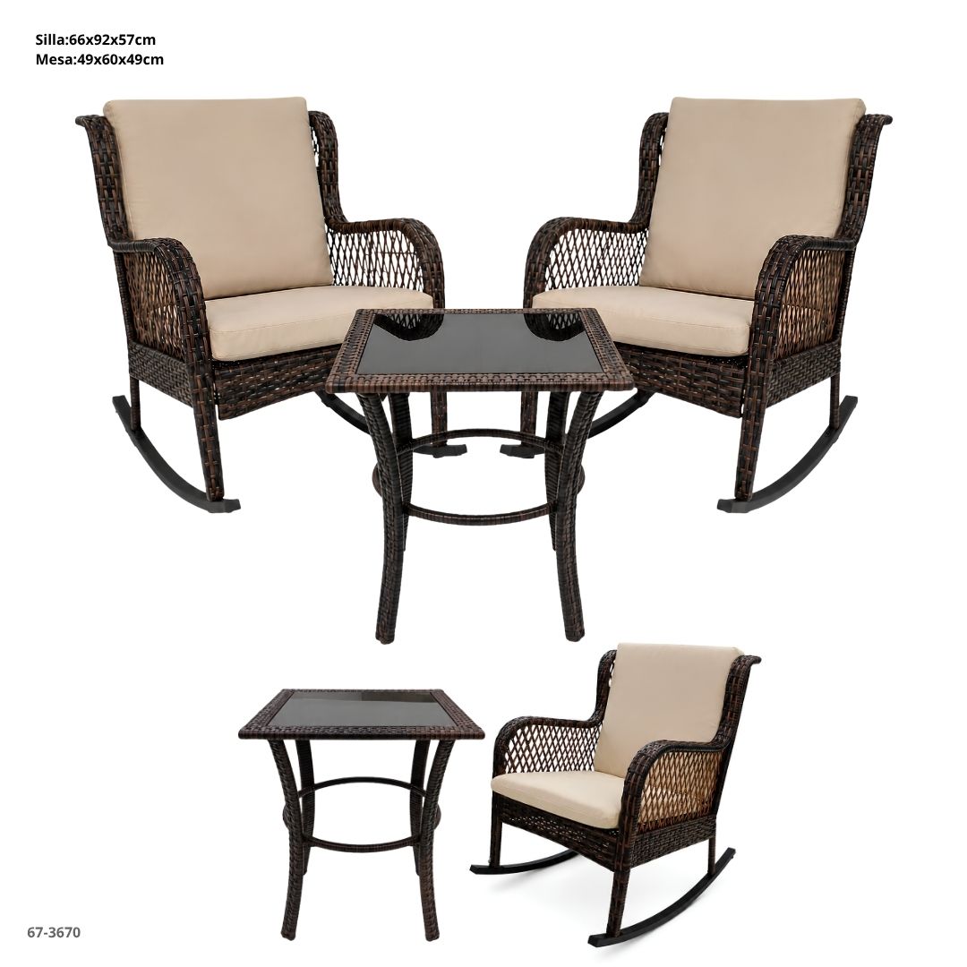 JUEGO DE TERRAZA 2 SILLAS MECEDORA+MESA
