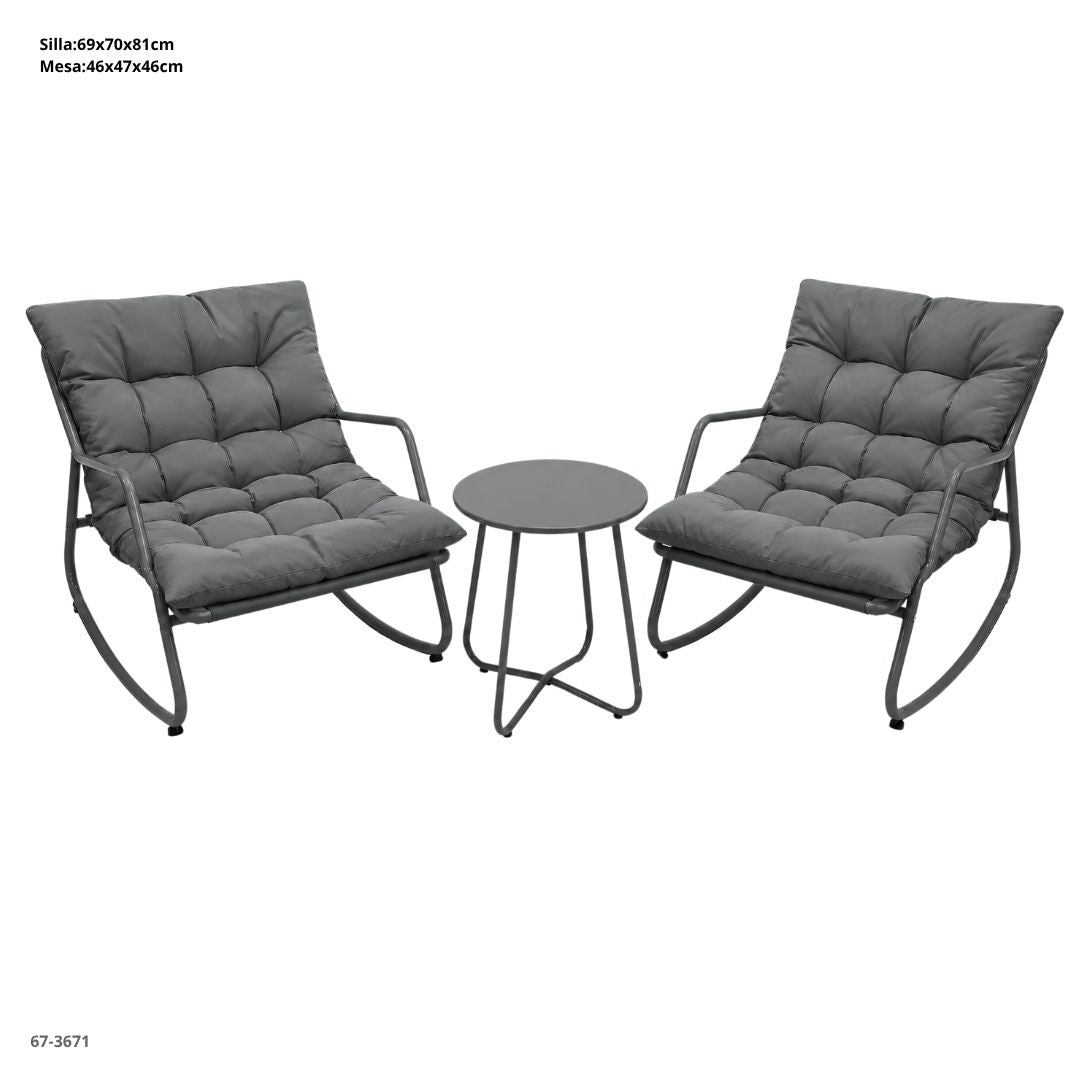 JUEGO DE TERRAZA CON 2 SILLAS MECEDORA+MESA