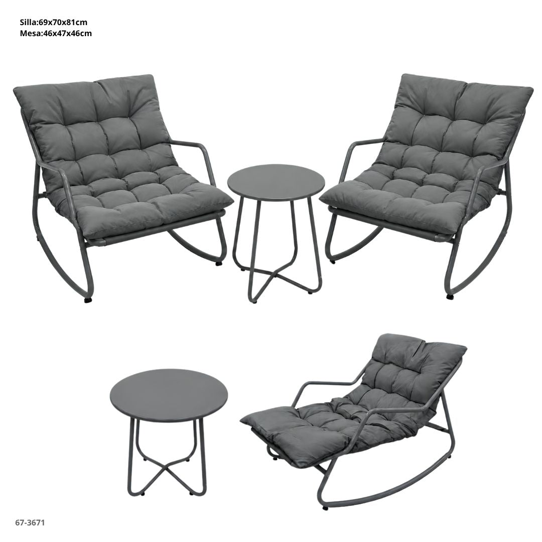 JUEGO DE TERRAZA CON 2 SILLAS MECEDORA+MESA