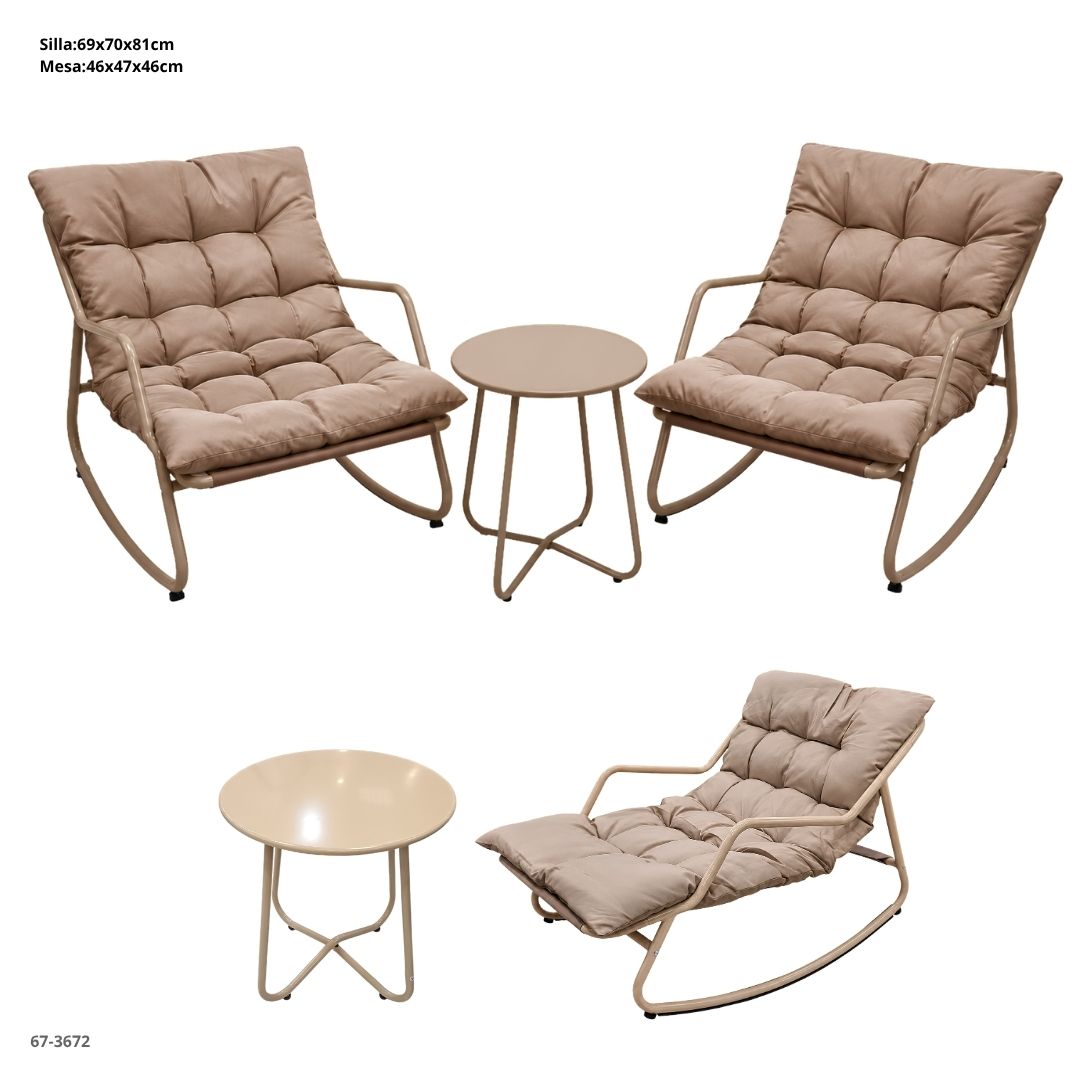JUEGO DE TERRAZA CON 2 SILLAS MECEDORA+MESA