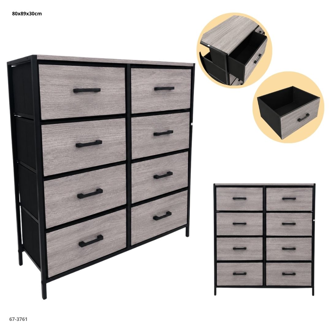 Gavetero de 8 Gavetas de Tela 80x30x89 cm Gris