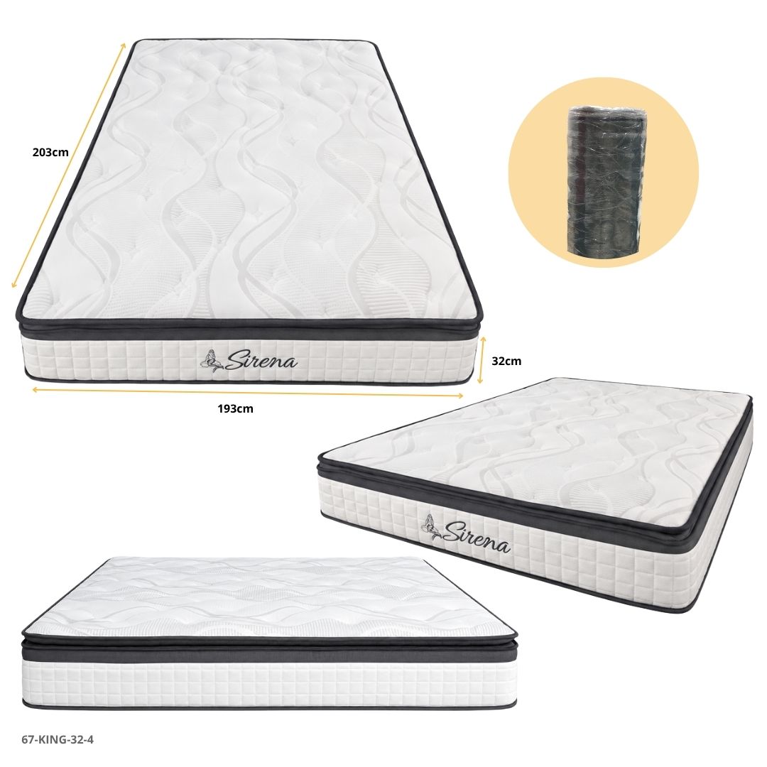 Colchón Semi Ortopédico Pillow Top Empacado al Vacío Sirena 32 cm King 193x203x32 cm - Ref. 67-KING-32-4