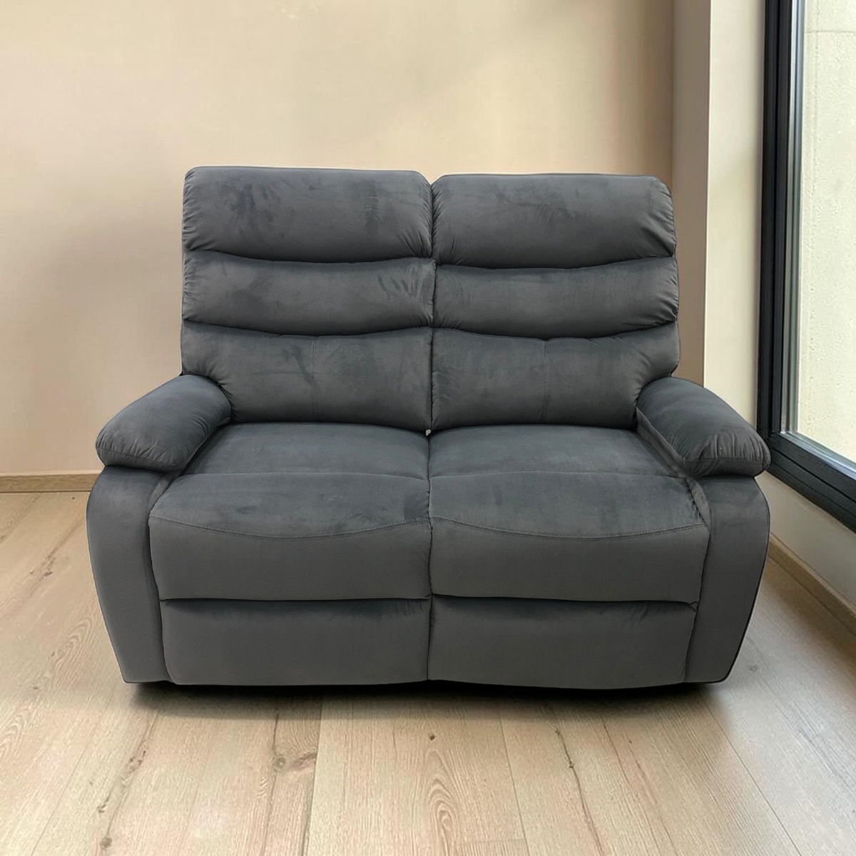 Sofa Reclinable Doble Gris en ambiente