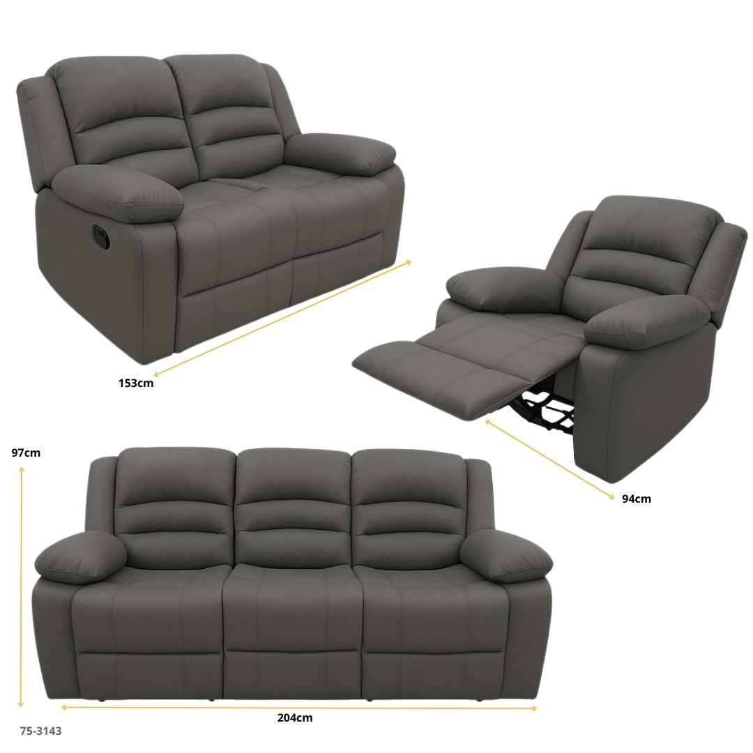 JUEGO DE SOFA GRIS RECLINABLE 3, 2, 1 CUERINA