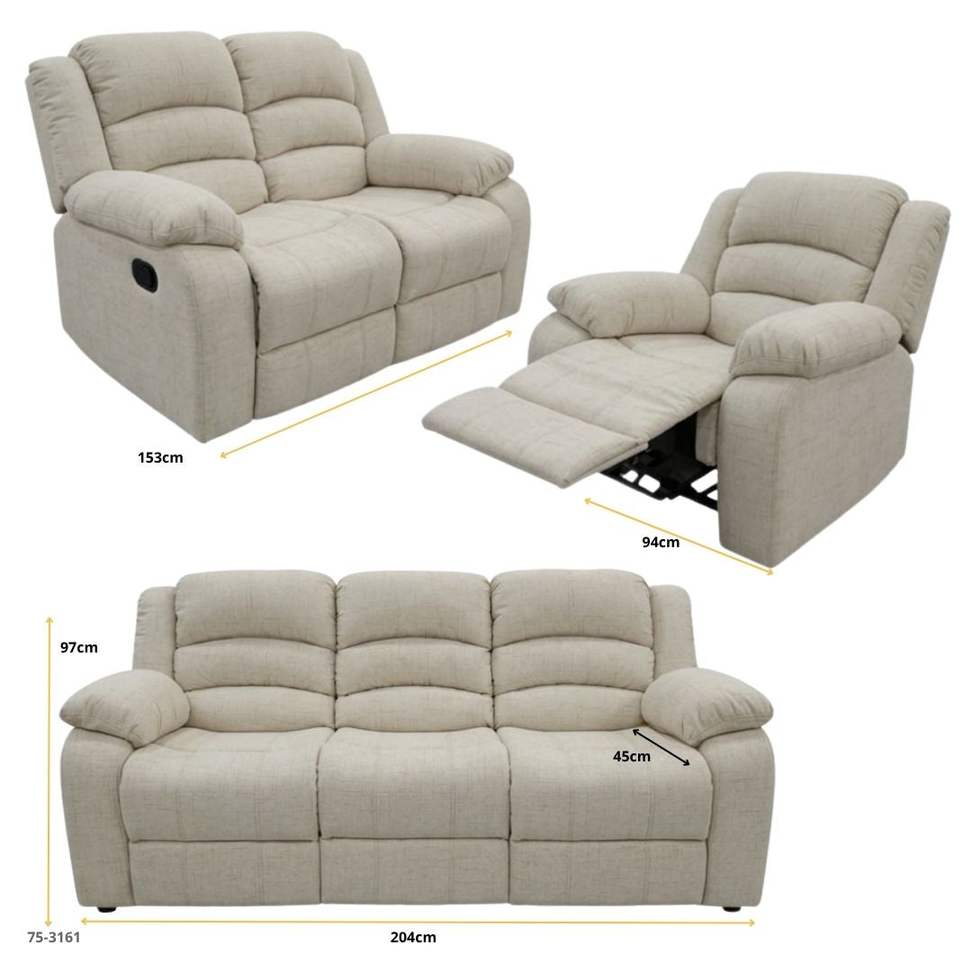 JUEGO DE SOFA BEIGE RECLINABLE 3, 2, 1 TELA
