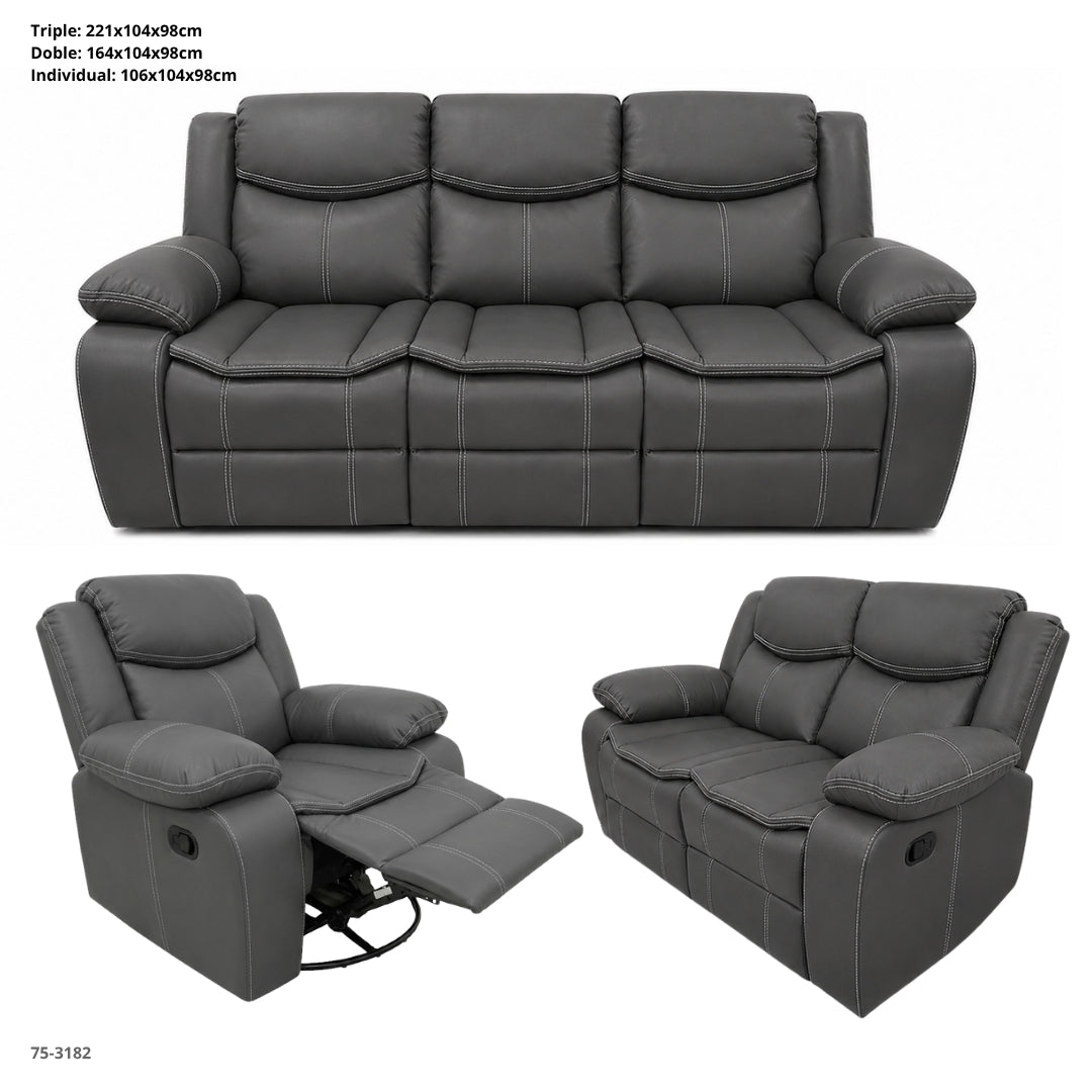 Juego de Sofa Chocolate Reclinable de 3 Pza Tapiceria Cuero de Aire
