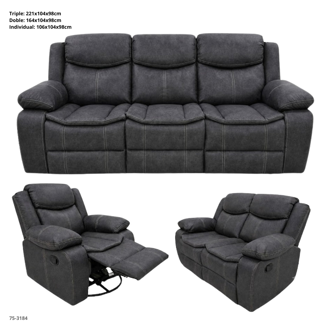 Juego de Sofa Azul Reclinable de 3 Pza Tapiceria Tela