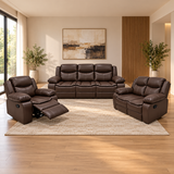Juego de Sofá Reclinable Valery Chocolate de 3 Piezas en ambiente de sala