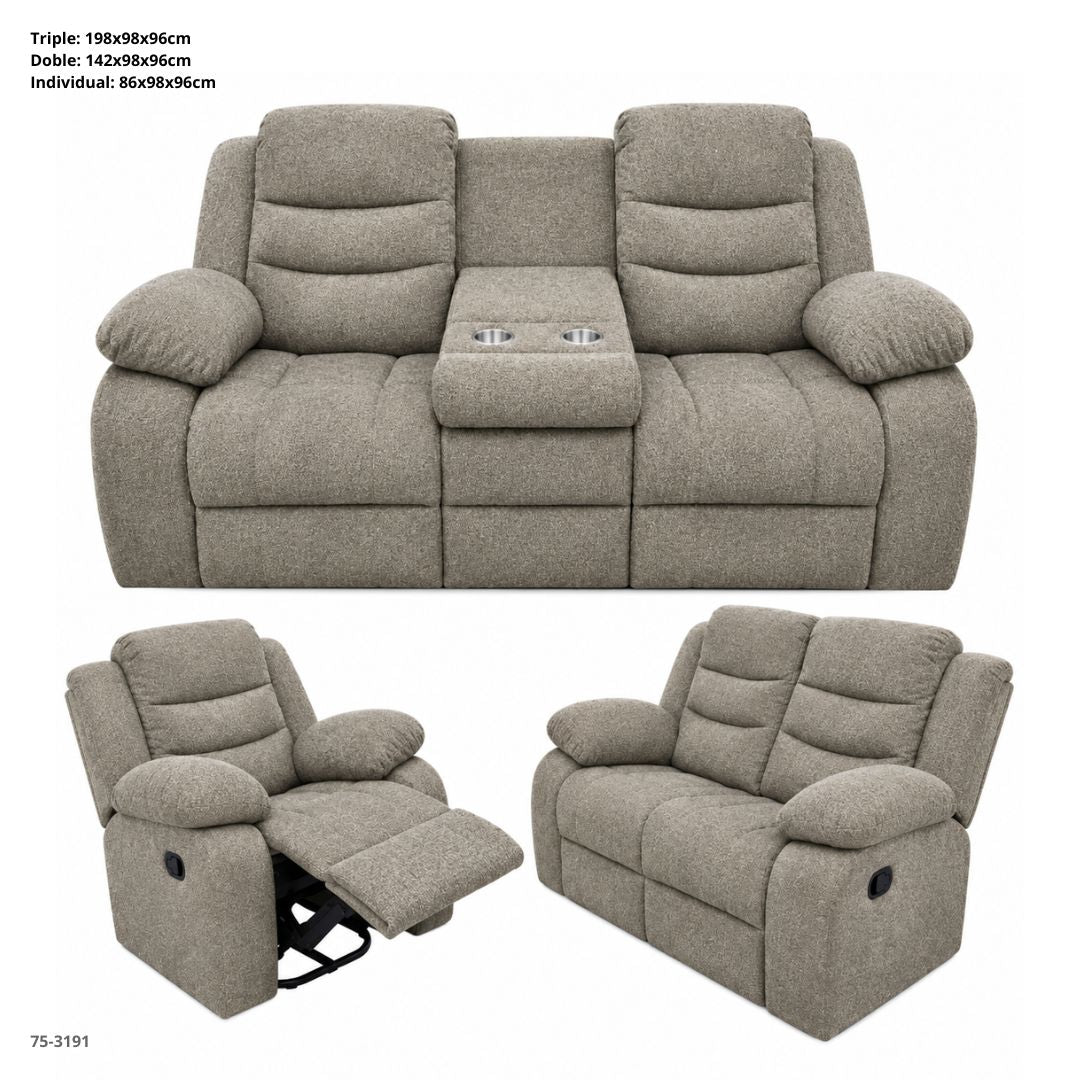 Juego de sofá reclinable 3-2-1 en tela color beige claro (75-3191)