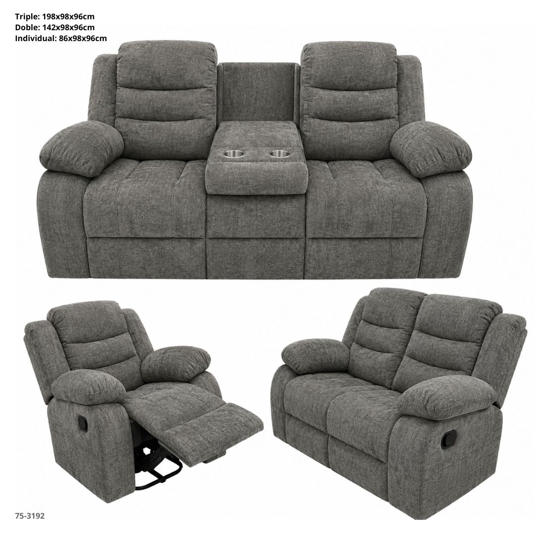 Juego de sofá reclinable 3-2-1 en tela color gris claro (75-3192)