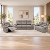 Juego de Sofá Reclinable de Tela Gris Oscuro de 3 Piezas en ambiente de sala