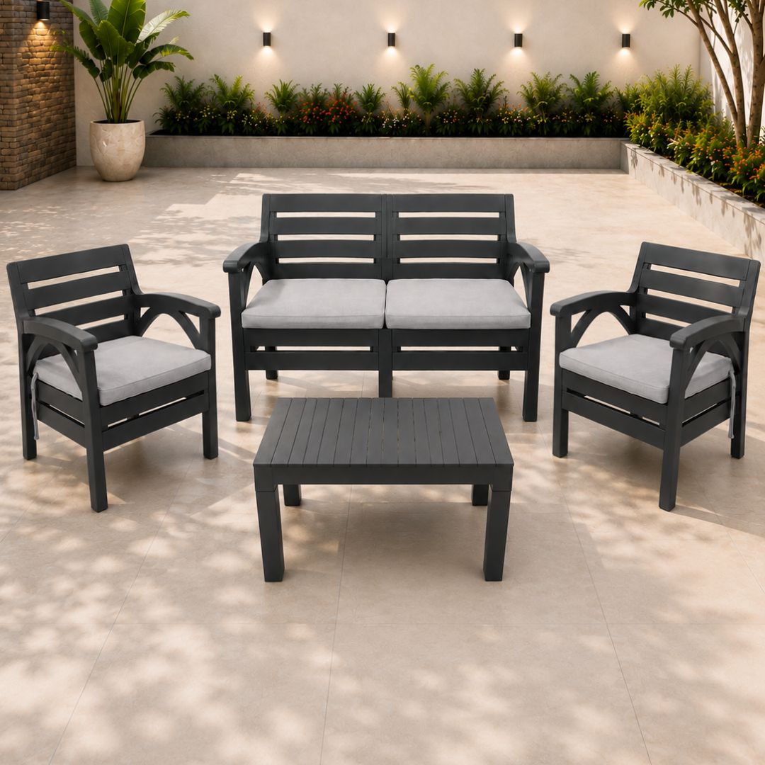 4-Seater Plastic Patio Set with Cushions