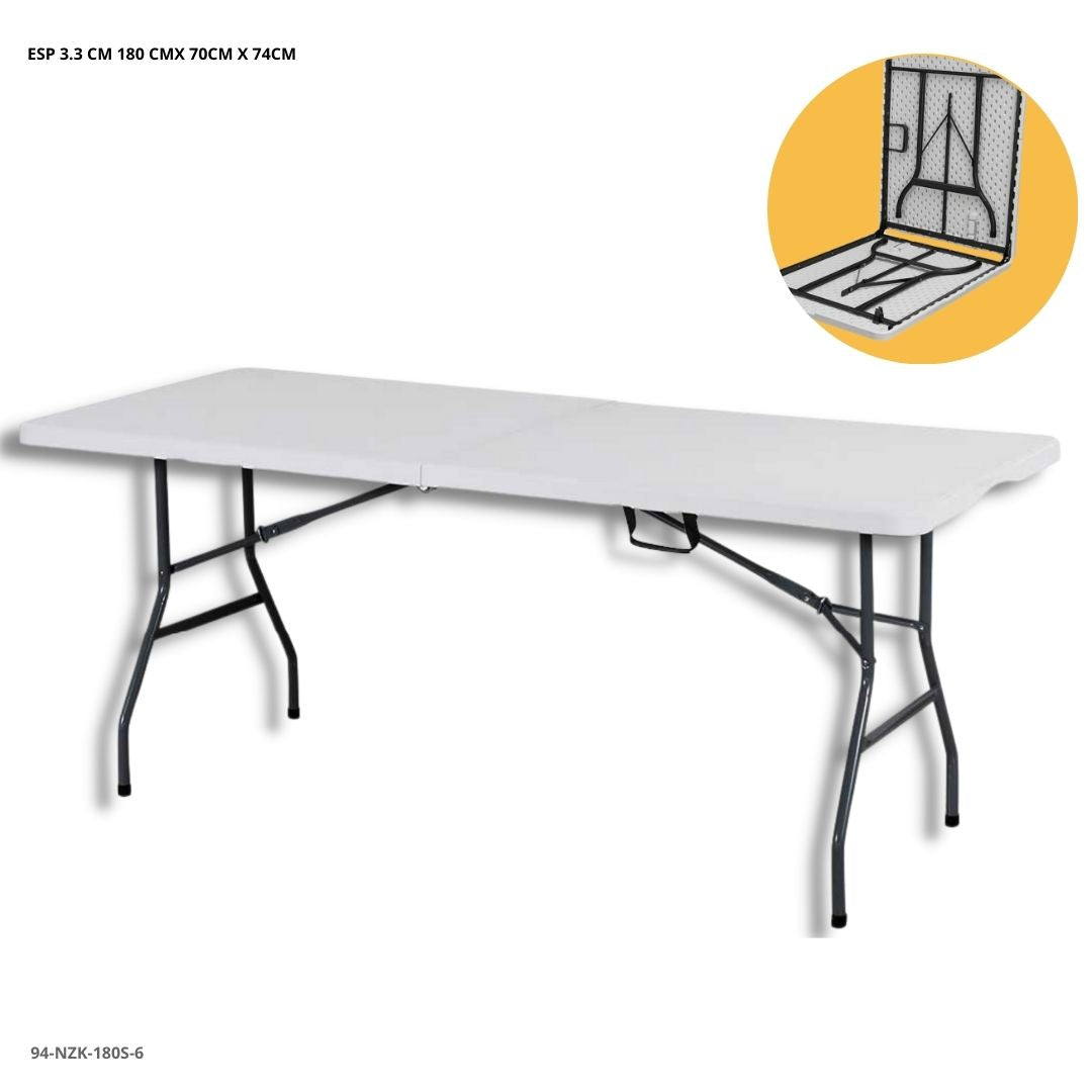 MESA 6' PLEGABLE DE PLASTICO BLANCO ESP 3.3 CM 180 CMX 70CM X 74CM EMPQ PLASTICO