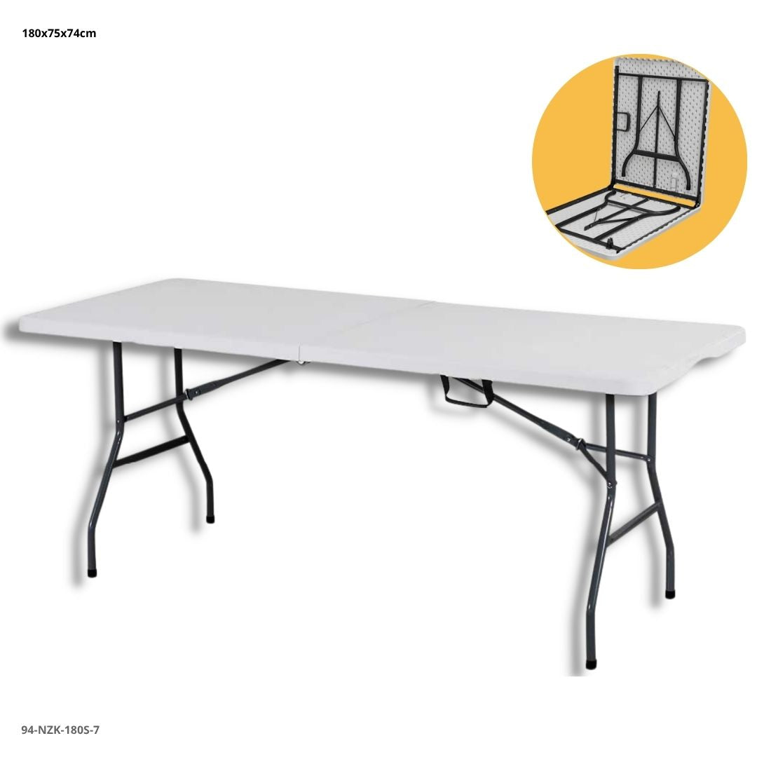 MESA 6' PLEGABLE DE PLASTICO BLANCO ESP 3.3 CM 180 CMX 70CM X 74CM (CAJA) - plegable, plástico, negra