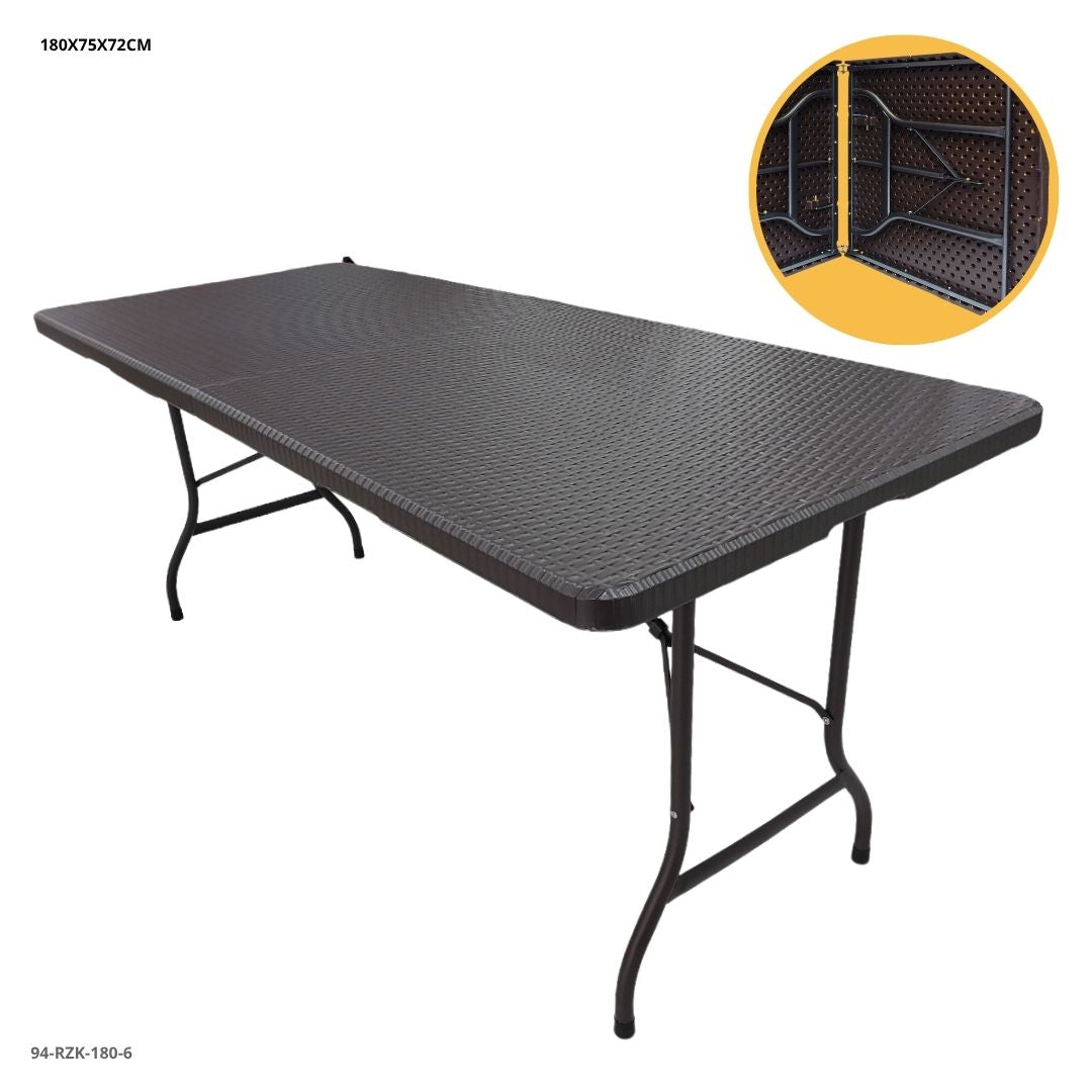 MESA 6' PLEGABLE CHOCOLATE PLASTICA  RATTAN ASPECTO MADERA 180*75*72CM