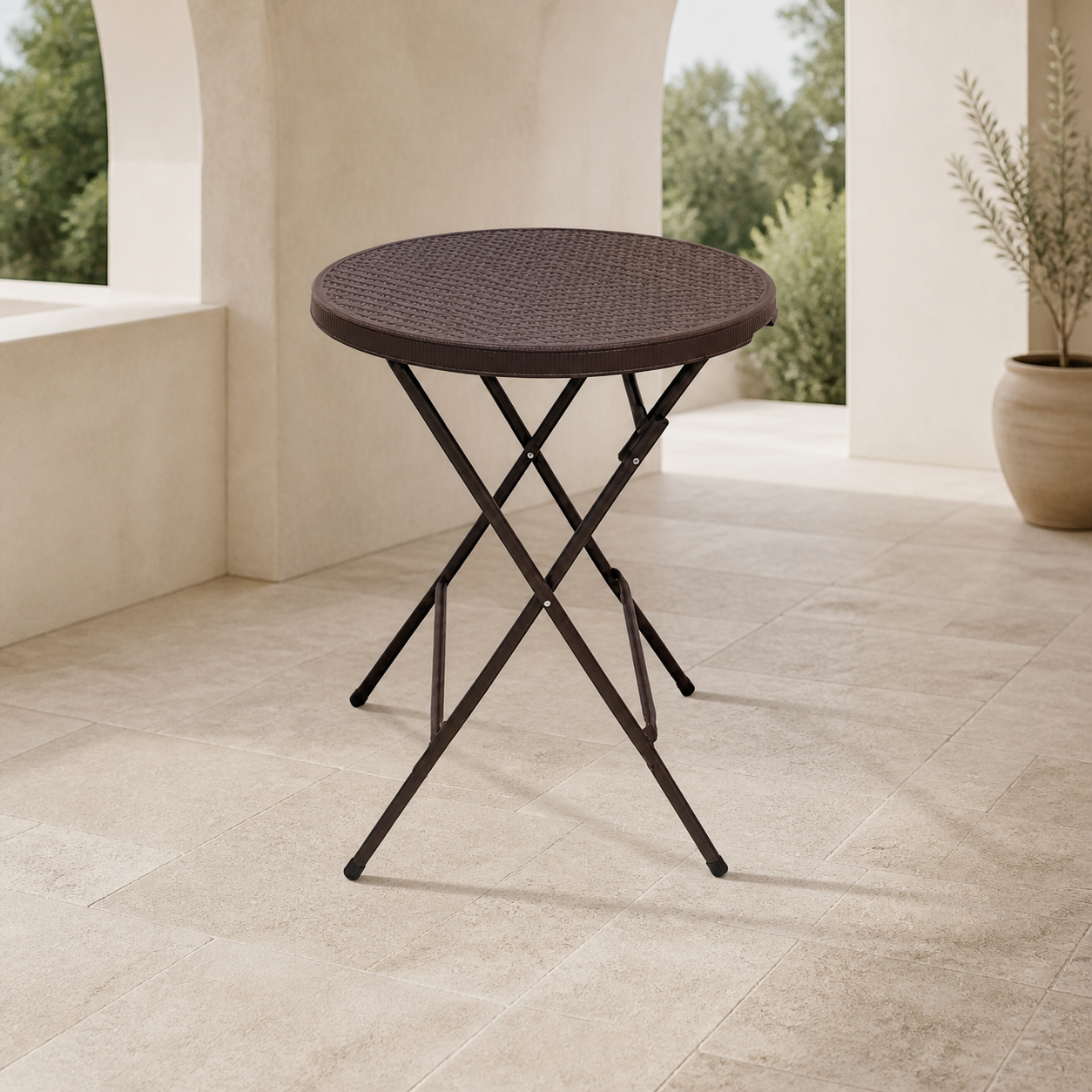 Mesa De Bar 80 Cm X 110Cm Alto Rattan Chocolate 80*80*110Cm en ambiente exterior
