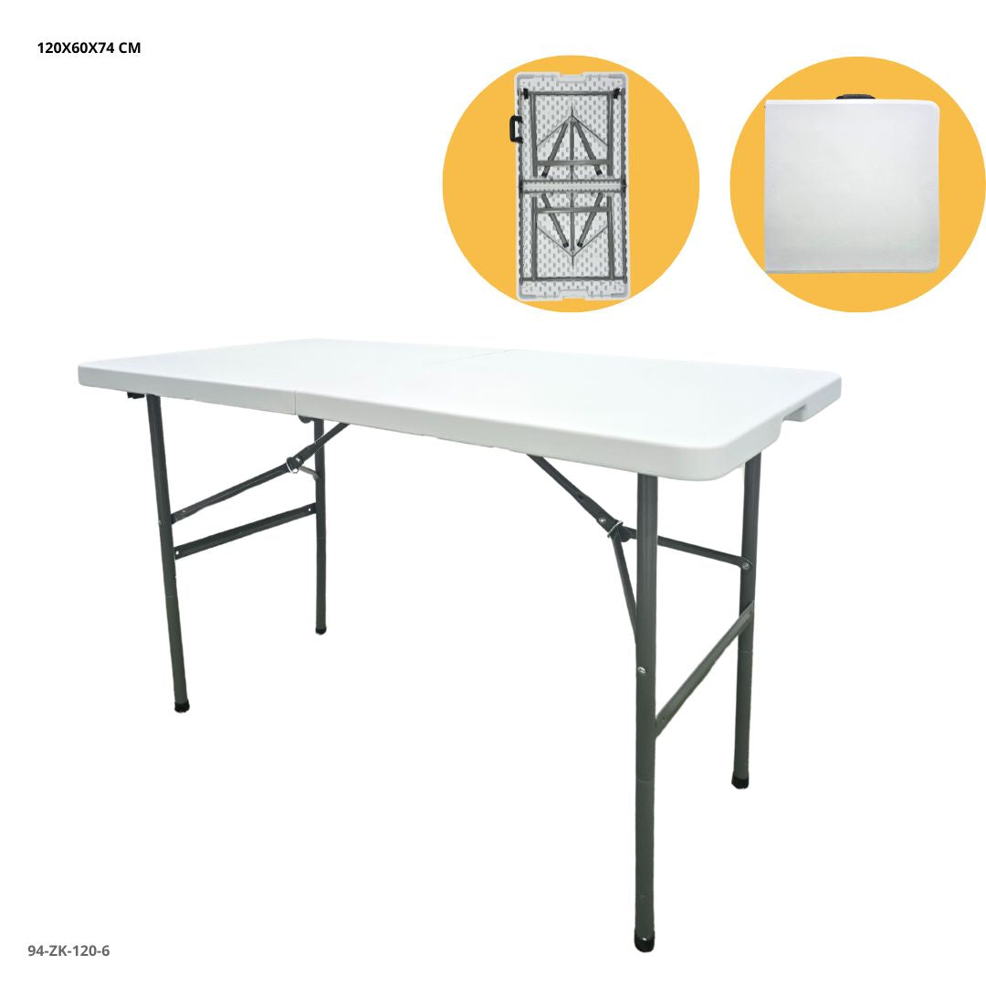 MESA 4' PLEGABLE DE PLASTICO BLANCO ESP 3.3 CM 120*60*74CM