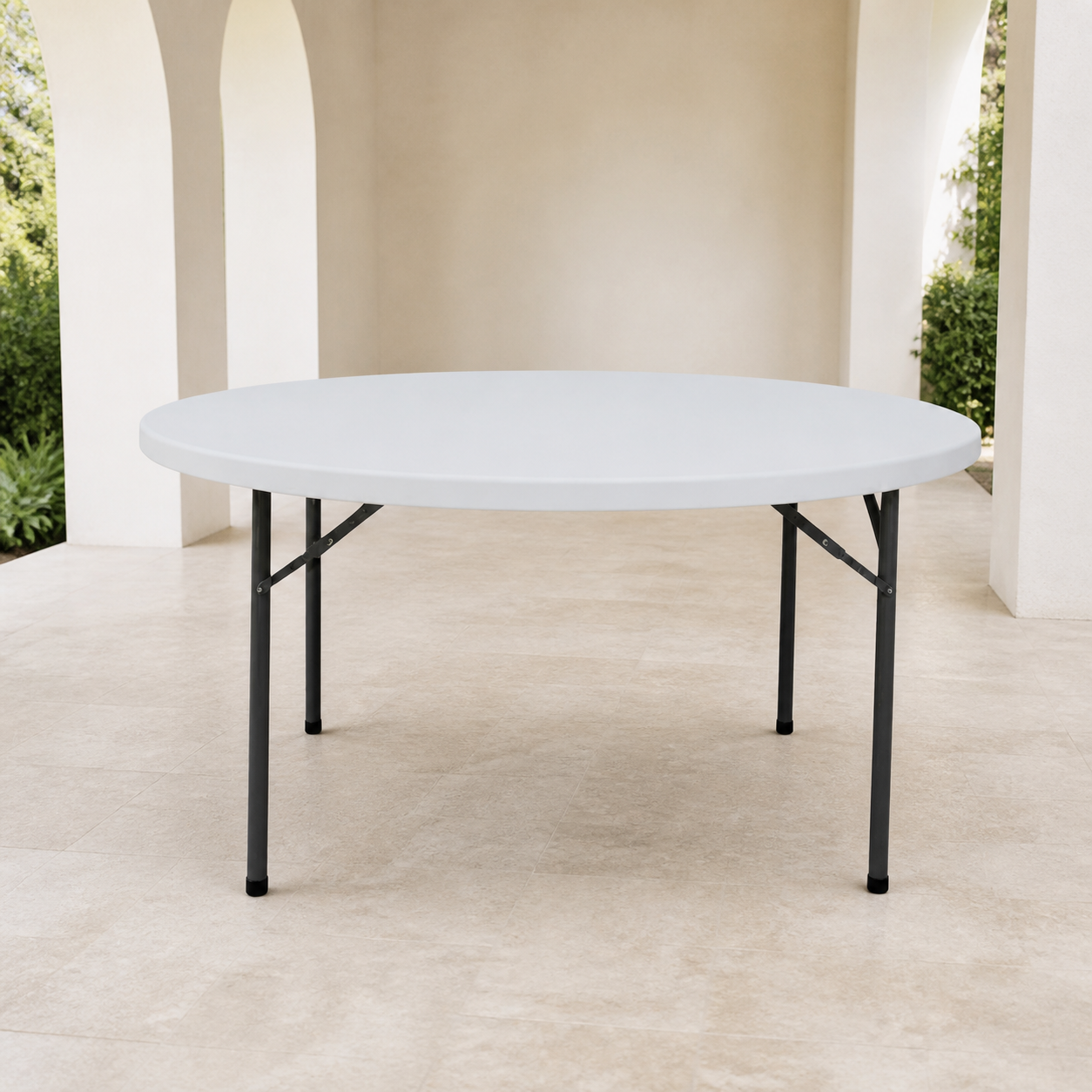Mesa Redonda 120CM Esp 4.3CM Blanco 120X4.3 ZY-120 en ambiente exterior