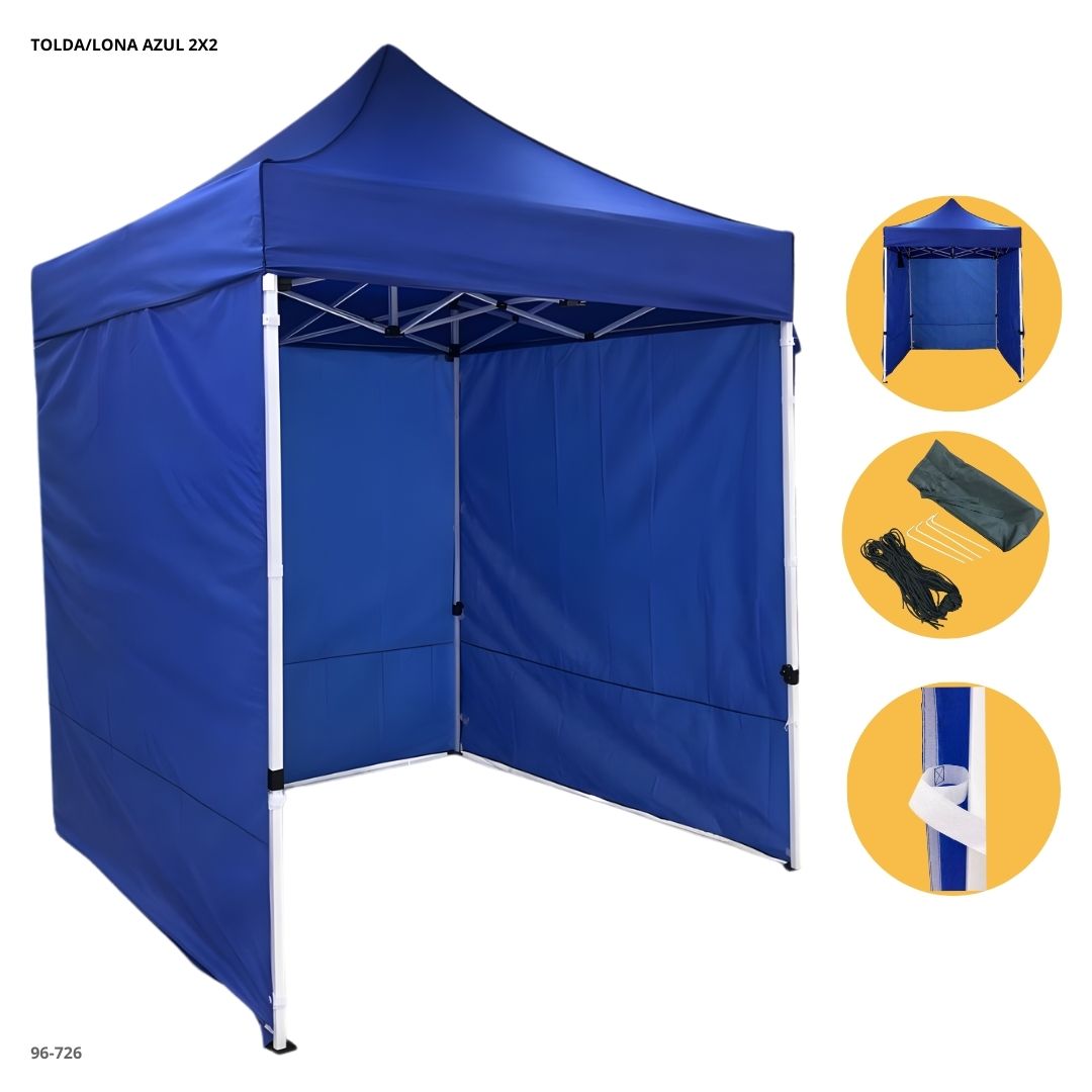 TOLDA/LONA C/3 LATERALES AZUL 2X2