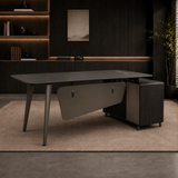 L-Shaped MDF Metal Office Desk with Cabinet 200x90x75 cm
