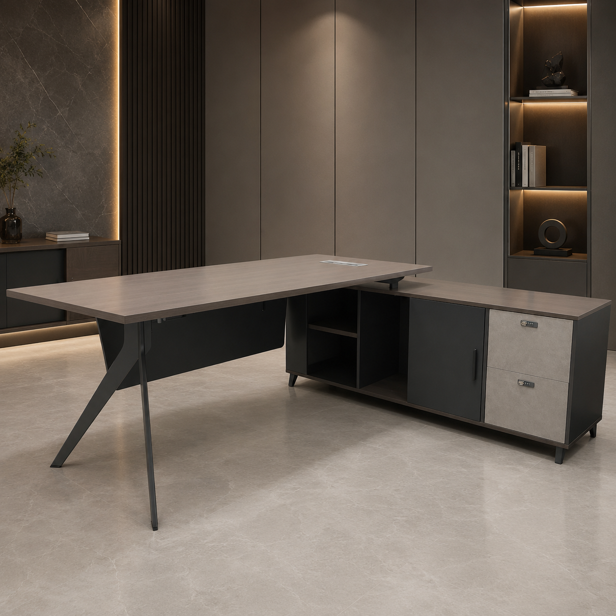 ESCRITORIO L 200*85*75CM CON GABINETE DER O IZQ