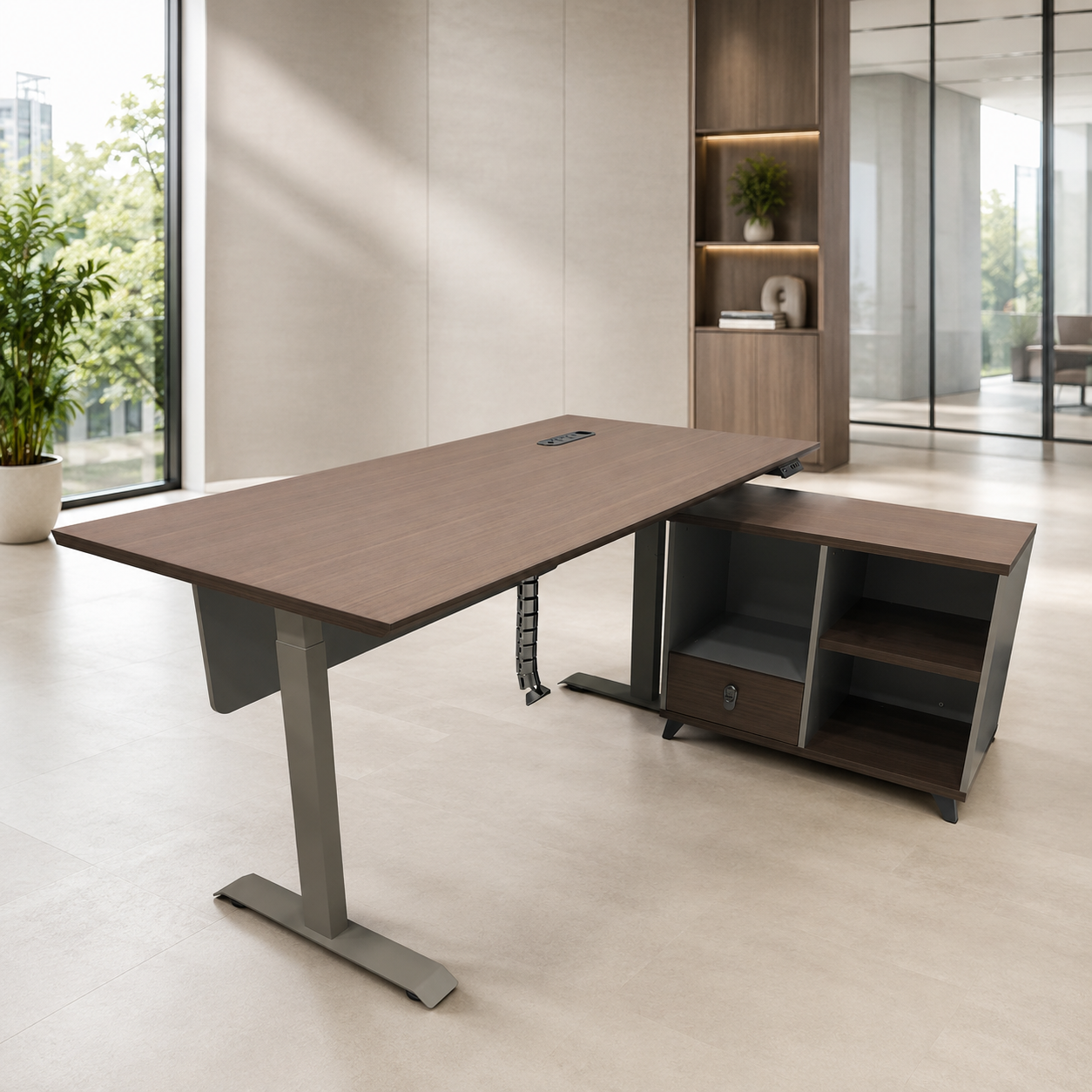 ESCRITORIO L  AJUSTABLE ALTURA  160*80*75CM CON GABINETE