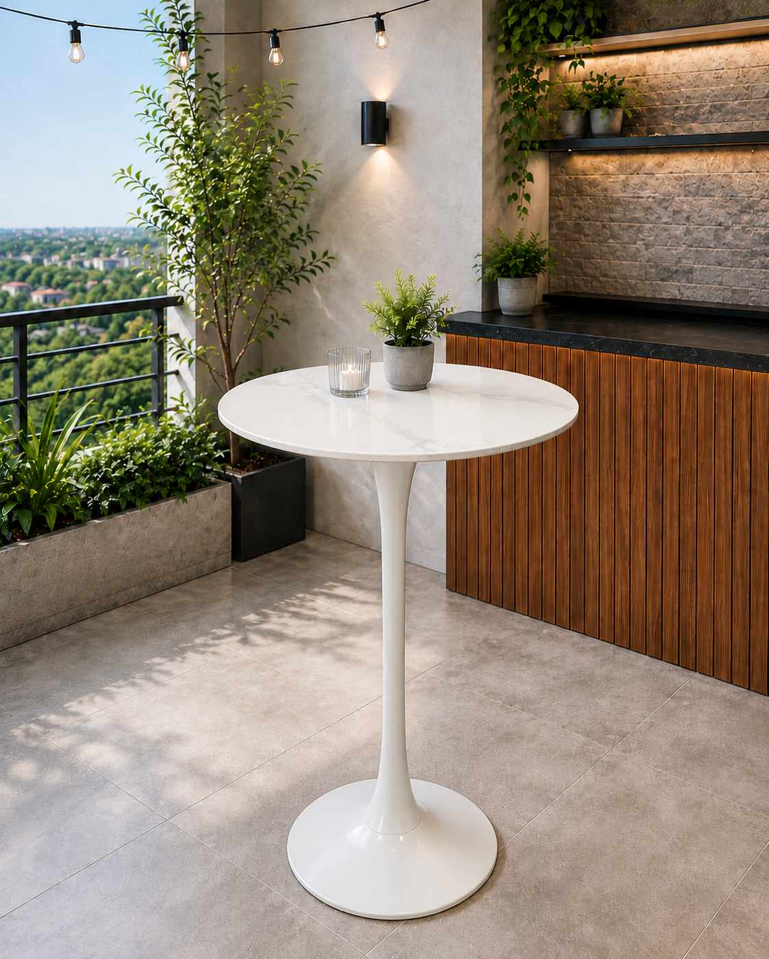 MESA DE BAR BLANCO MARMOL /BASE BLANCA