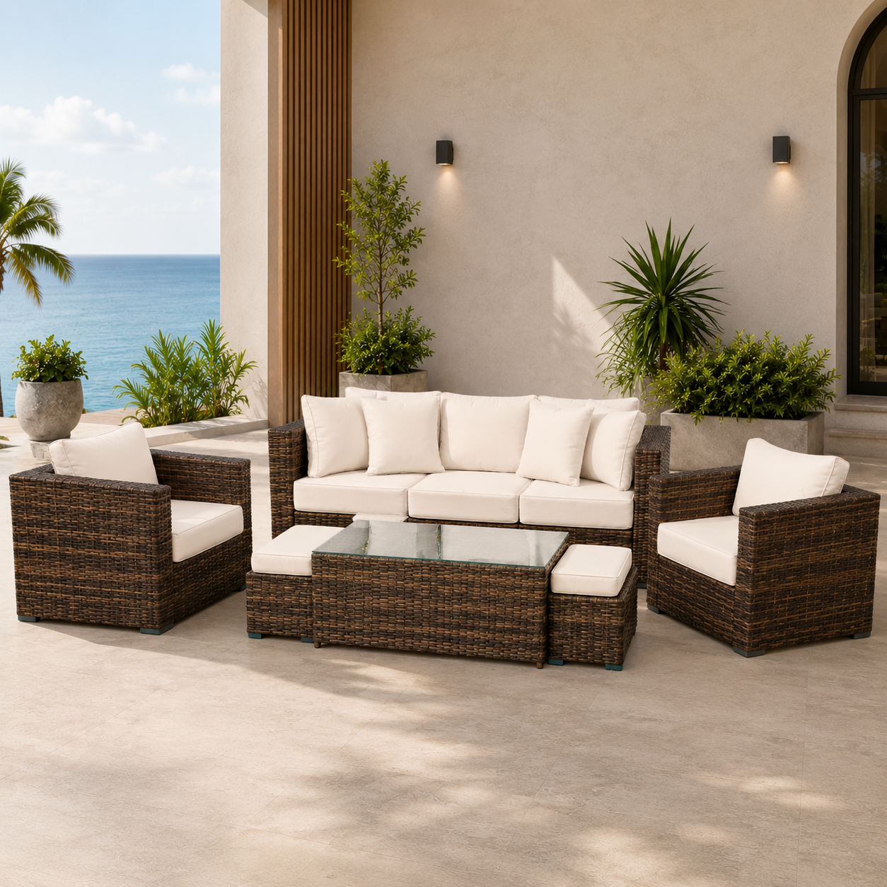 JUEGO DE SOFA RATTAN 8PZAS CHOCOLATE