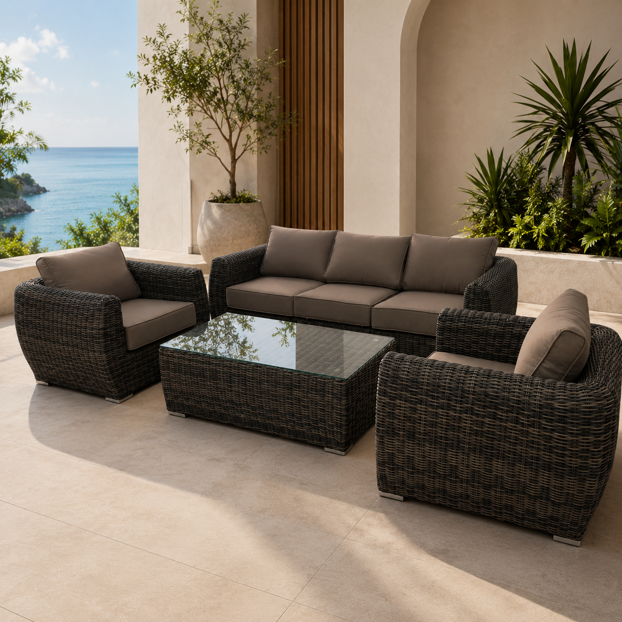 JUEGO DE TERRAZA RATTAN 4PZA GRIS