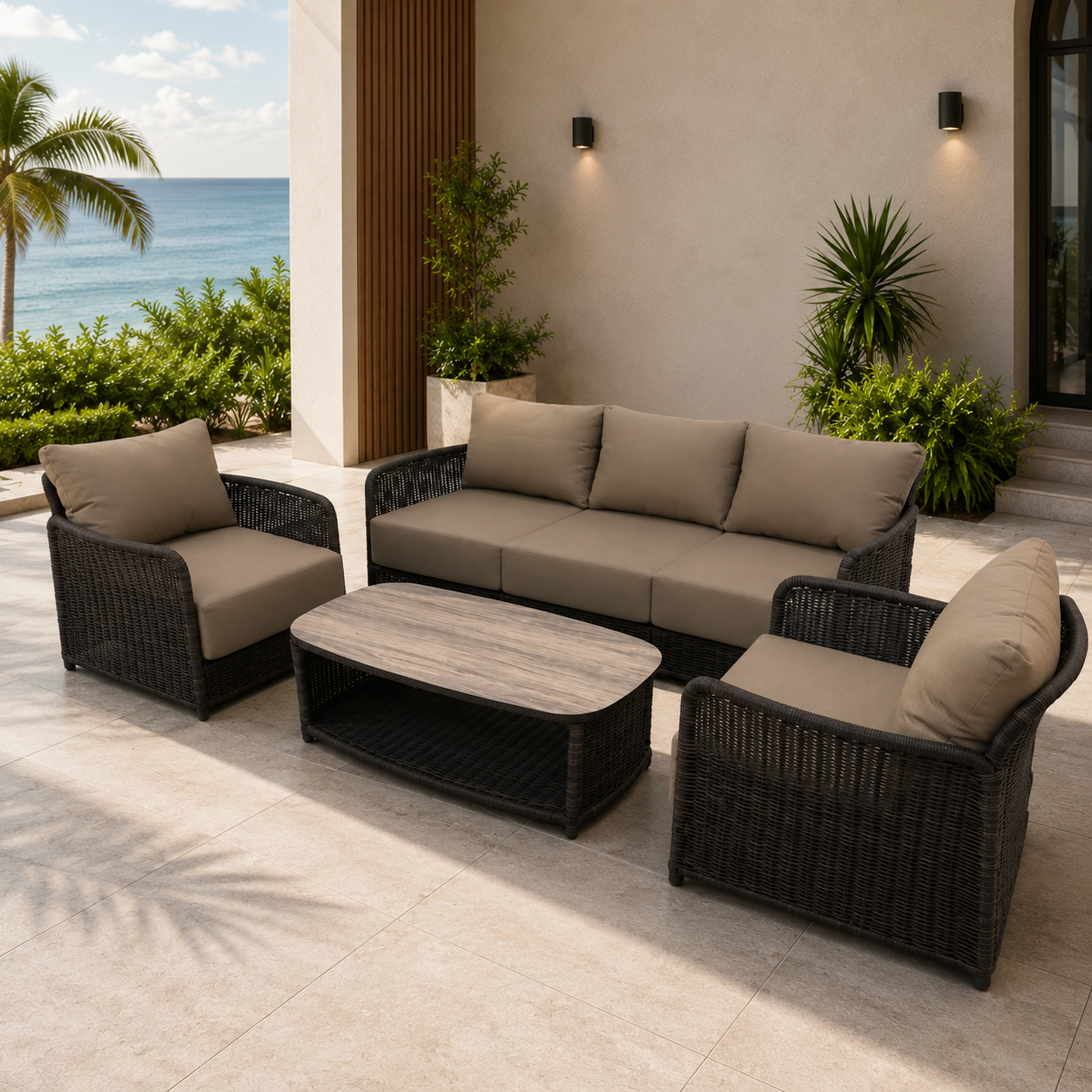 JUEGO DE TERRAZA RATTAN 4PZA CHOCOLATE