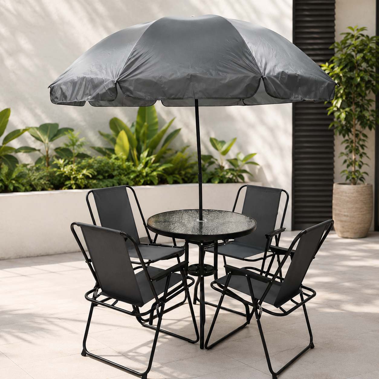Juego de terraza gris en ambiente