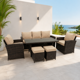 Khaki Rattan Wicker 6-Piece Sofa Set