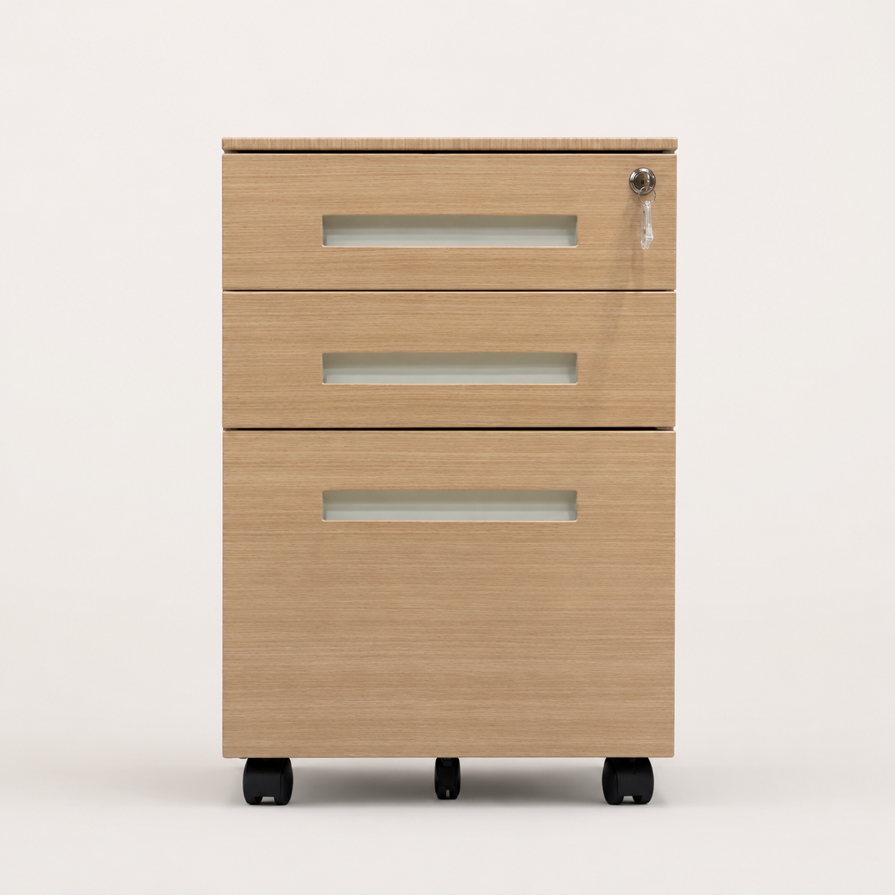 ARCHIVADOR 3 GAVETAS PEQUEÑO COLOR MADERA CON RUEDAS Y TIRADOR EMBUTIDO