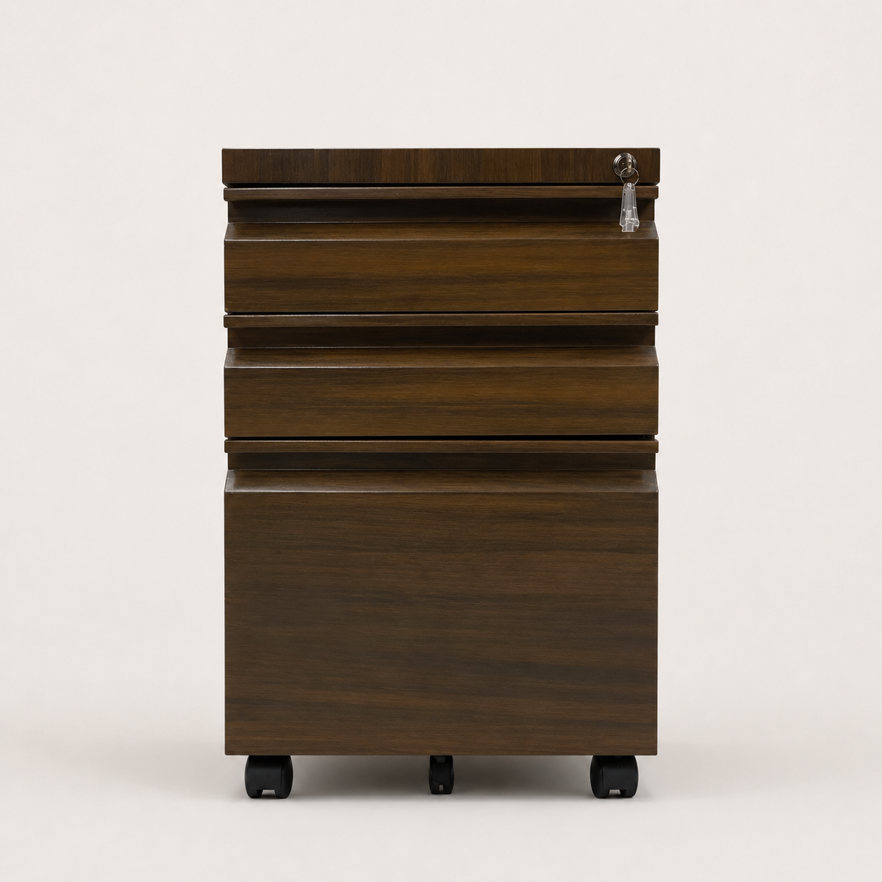 ARCHIVADOR METALICO 3 GAVETAS PEQUEÑO COLOR MADERA  OSCURO CON RUEDA