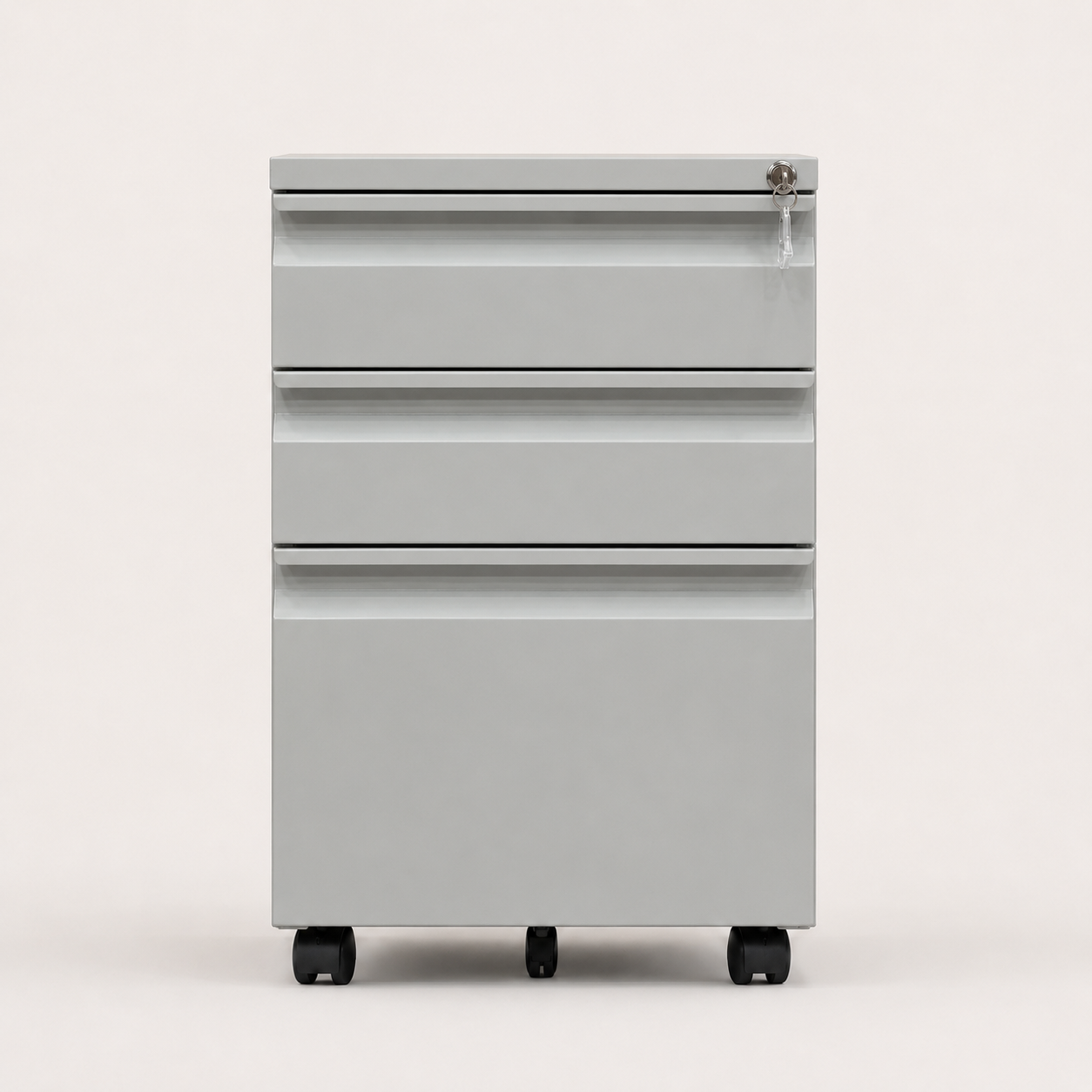 ARCHIVADOR METALICO 3 GAVETAS PEQUEÑO CON RUEDAS Y TIRADOR SALIENTE