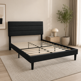 Cama Gris Oscuro Cabecero Líneas