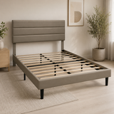 Cama con Cabecera Tapizada y Base Metálica