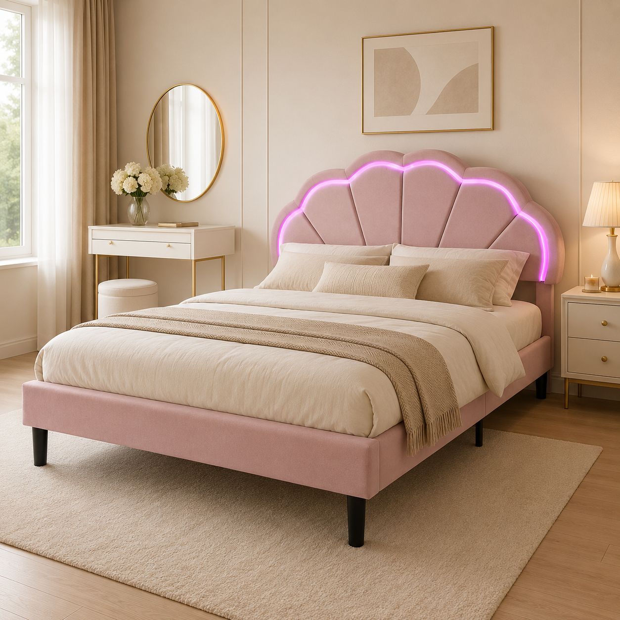 CAMA ROSA/LED